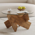Tavolino da Caffè Rotondo in Vetro, Trasparente / Naturale / Grigio, Stile Moderno, 1 Posto