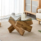 Tavolino da Caffè Rotondo in Vetro, Trasparente / Naturale / Grigio, Stile Moderno, 1 Posto