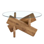 Tavolino da Caffè Rotondo in Vetro, Trasparente / Naturale / Grigio, Stile Moderno, 1 Posto