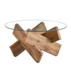 Tavolino da Caffè Rotondo in Vetro, Trasparente / Naturale / Grigio, Stile Moderno, 1 Posto
