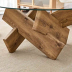Tavolino da Caffè Rotondo in Vetro, Trasparente / Naturale / Grigio, Stile Moderno, 1 Posto