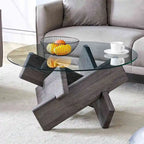 Tavolino da Caffè Rotondo in Vetro, Trasparente / Naturale / Grigio, Stile Moderno, 1 Posto