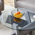 Tavolino da Caffè Rotondo in Vetro, Trasparente / Naturale / Grigio, Stile Moderno, 1 Posto