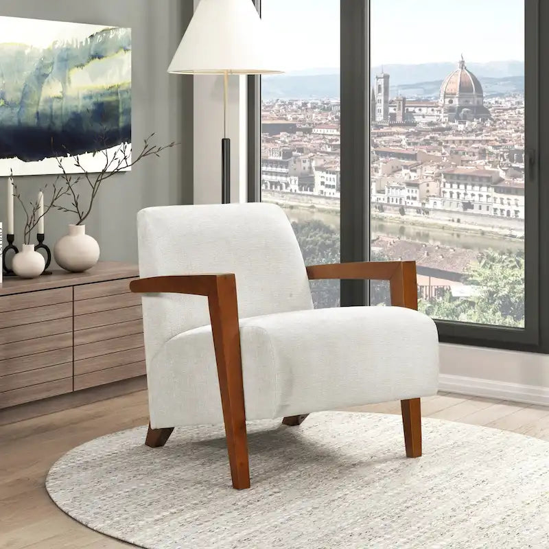 Poltrona d'accento in ciniglia beige, stile classico, 1 posto