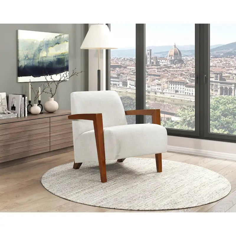 Poltrona d'accento in ciniglia beige, stile classico, 1 posto