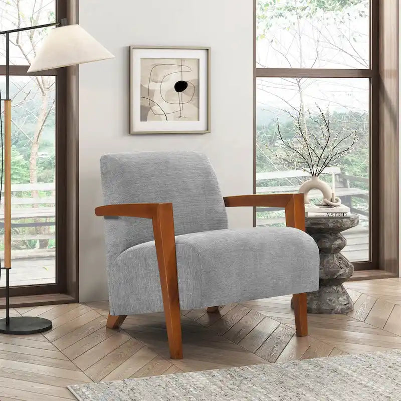 Poltrona d'accento in ciniglia beige, stile classico, 1 posto