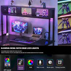 Scrivania da Gaming ad Angolo a L con LED RGB e Ciabatta Elettrica — Marrone Rustico / Bianco / Rosa / Nero / Rovere Grigio, 1 Posto