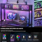 Scrivania da Gaming ad Angolo a L con LED RGB e Ciabatta Elettrica — Marrone Rustico / Bianco / Rosa / Nero / Rovere Grigio, 1 Posto