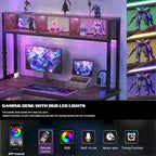 Scrivania da Gaming ad Angolo a L con LED RGB e Ciabatta Elettrica — Marrone Rustico / Bianco / Rosa / Nero / Rovere Grigio, 1 Posto