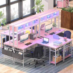 Scrivania da Gaming ad Angolo a L con LED RGB e Ciabatta Elettrica — Marrone Rustico / Bianco / Rosa / Nero / Rovere Grigio, 1 Posto