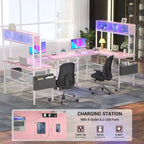 Scrivania da Gaming ad Angolo a L con LED RGB e Ciabatta Elettrica — Marrone Rustico / Bianco / Rosa / Nero / Rovere Grigio, 1 Posto