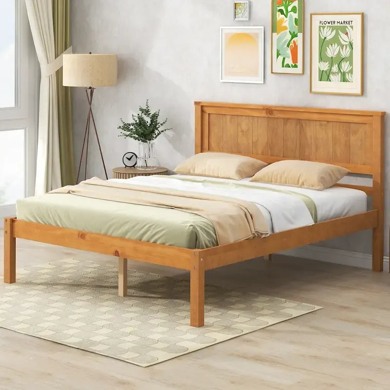Letto a piattaforma in legno rovere/espresso con testiera, matrimoniale francese e matrimoniale, 1 persona