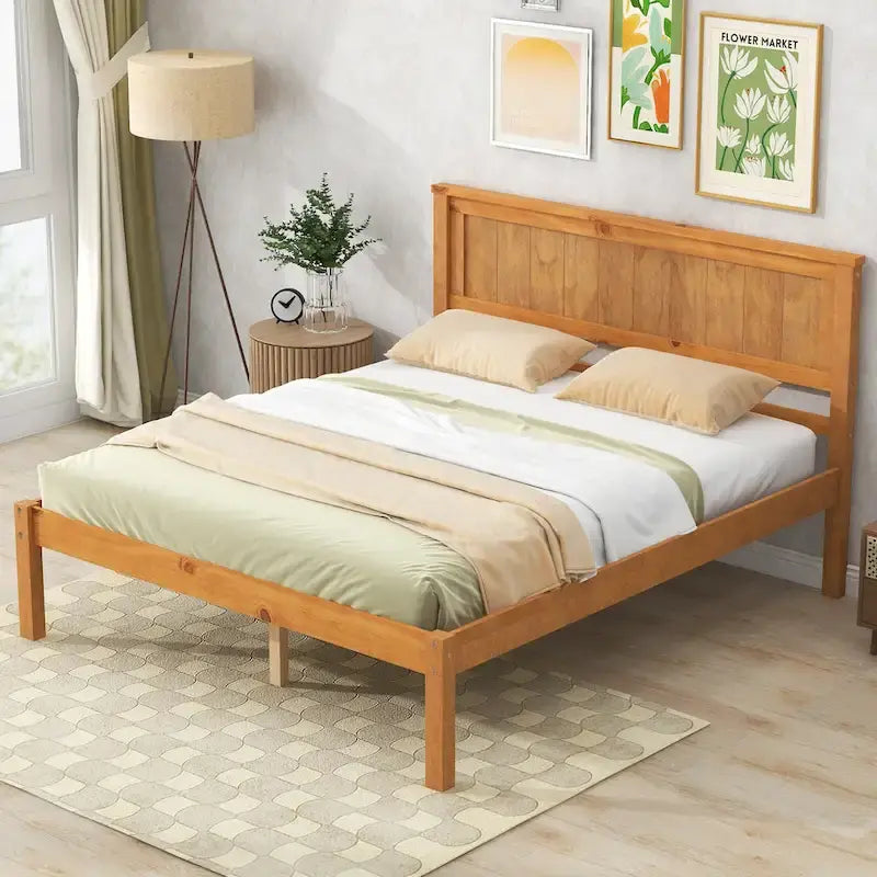 Letto a piattaforma in legno rovere/espresso con testiera, matrimoniale francese e matrimoniale, 1 persona