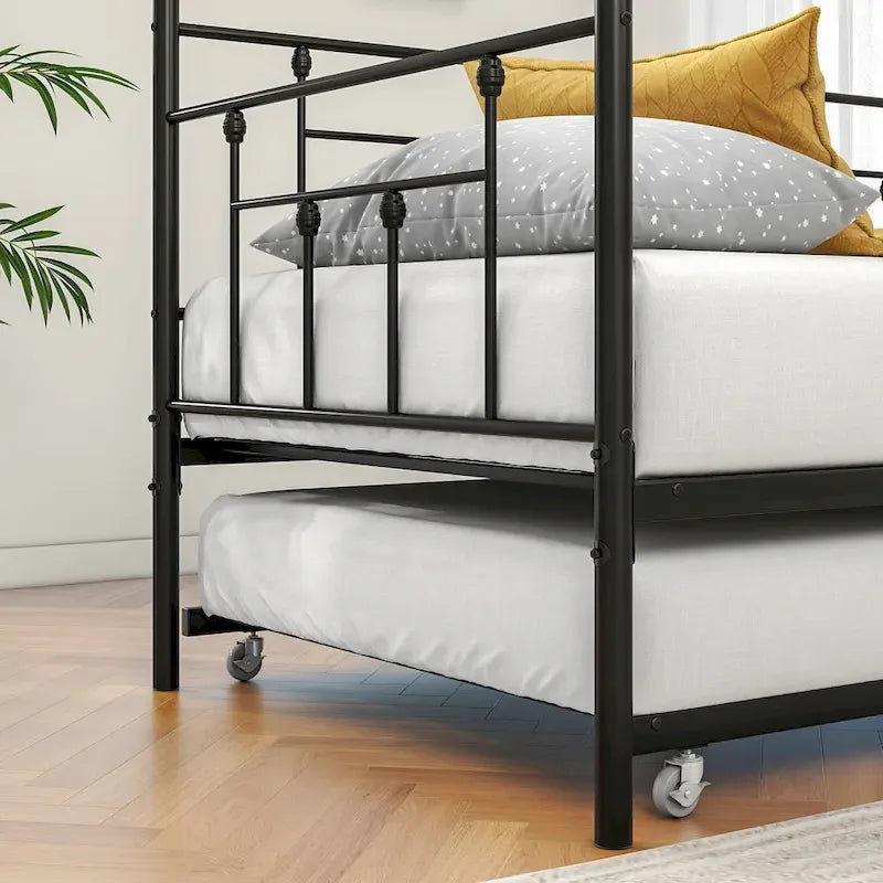 Divano letto in metallo nero con letto estraibile, piazza singola, 2 posti letto