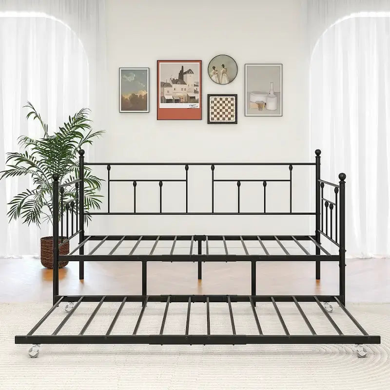 Divano letto in metallo nero con letto estraibile, piazza singola, 2 posti letto