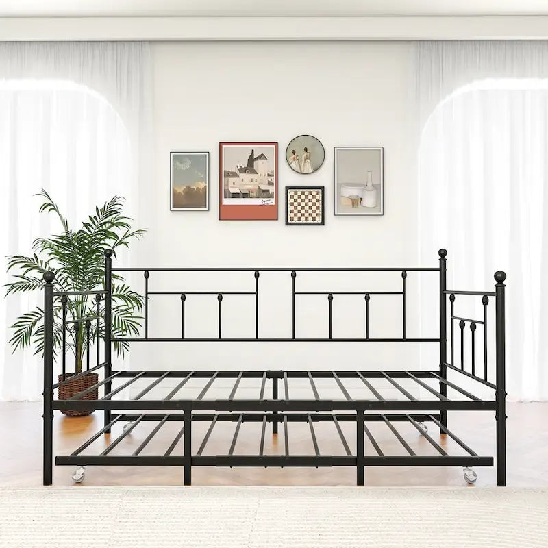 Divano letto in metallo nero con letto estraibile, piazza singola, 2 posti letto