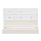 Letto a scomparsa matrimoniale bianco con cassetti contenitore, pannello in rattan, 1-2 persone