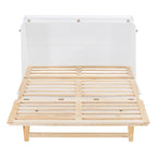 Letto a scomparsa matrimoniale bianco con cassetti contenitore, pannello in rattan, 1-2 persone