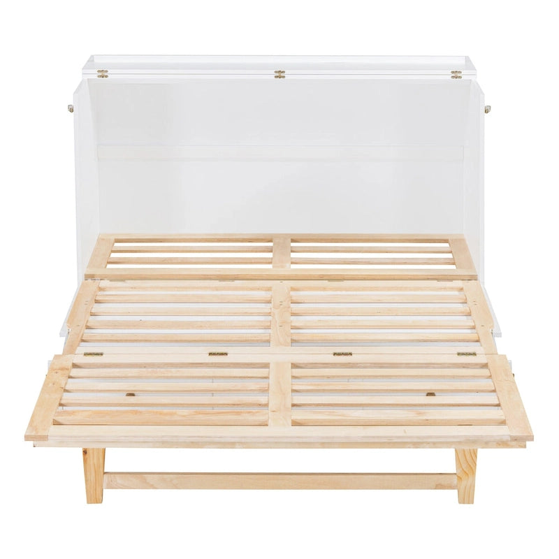 Letto a scomparsa matrimoniale bianco con cassetti contenitore, pannello in rattan, 1-2 persone