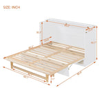 Letto a scomparsa matrimoniale bianco con cassetti contenitore, pannello in rattan, 1-2 persone