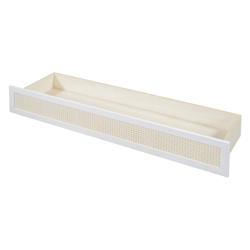 Letto a scomparsa matrimoniale bianco con cassetti contenitore, pannello in rattan, 1-2 persone