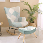 Blue Colorful Modern 35.4 High Back Upholstered Rocking Chair with Ottoman and Wood Legs for Living Room