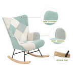 Sedia a dondolo reclinabile imbottita con schienale alto blu colorata con pouf, 1 posto