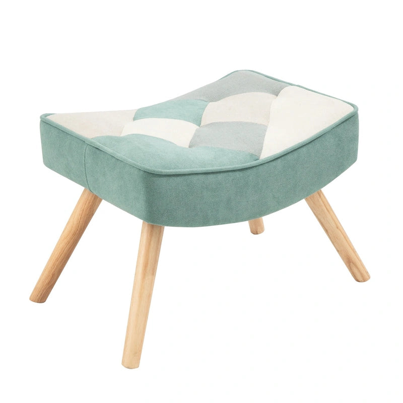 Sedia a dondolo reclinabile imbottita con schienale alto blu colorata con pouf, 1 posto