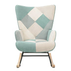 Sedia a dondolo reclinabile imbottita con schienale alto blu colorata con pouf, 1 posto