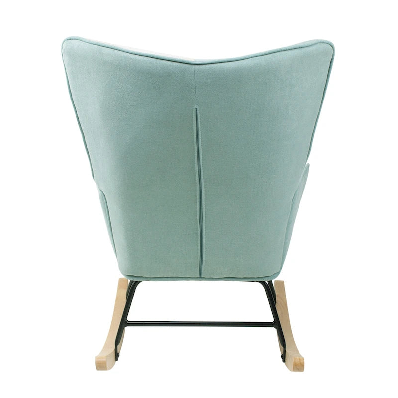 Sedia a dondolo reclinabile imbottita con schienale alto blu colorata con pouf, 1 posto