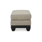 Ottoman imbottito grigio con finiture in legno nero opaco, 1 posto