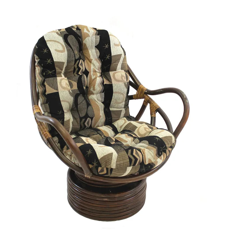 Sedia a dondolo girevole in rattan con cuscino in ciniglia, 1 posto, vari colori
