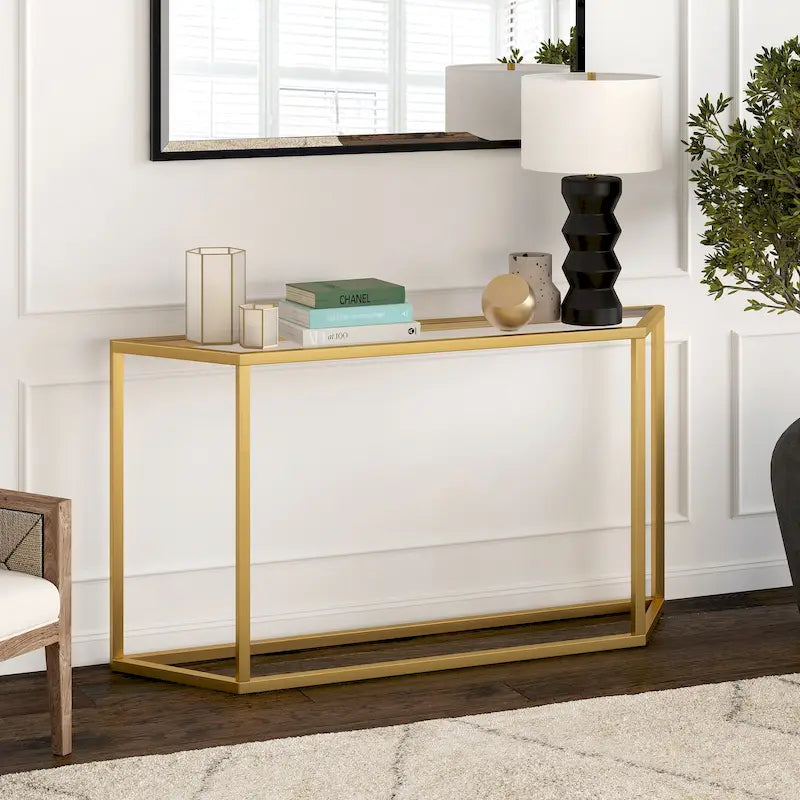 Tavolo Consolle con piano in vetro - Bronzo Annerito / Oro / Argento