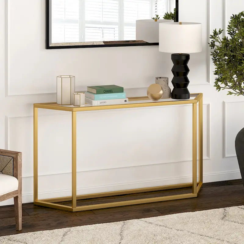 Tavolo Consolle con piano in vetro - Bronzo Annerito / Oro / Argento