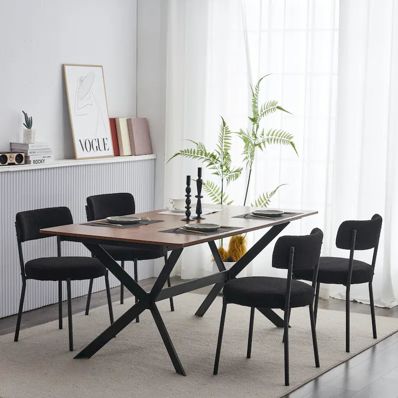 Set di 2 sedie da pranzo — Nero / Beige+Nero / Beige+Oro / Nero+Oro, Mid-Century, Tessuto Teddy