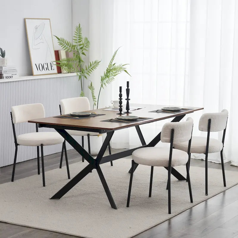 Set di 2 sedie da pranzo — Nero / Beige+Nero / Beige+Oro / Nero+Oro, Mid-Century, Tessuto Teddy