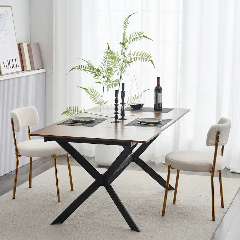 Set di 2 sedie da pranzo — Nero / Beige+Nero / Beige+Oro / Nero+Oro, Mid-Century, Tessuto Teddy