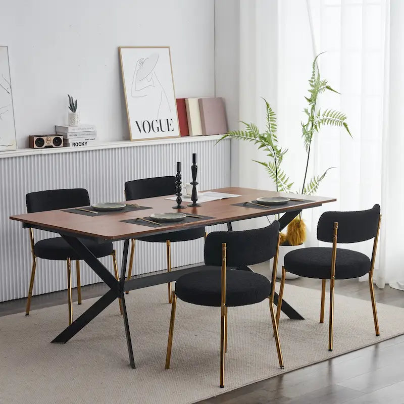 Set di 2 sedie da pranzo — Nero / Beige+Nero / Beige+Oro / Nero+Oro, Mid-Century, Tessuto Teddy