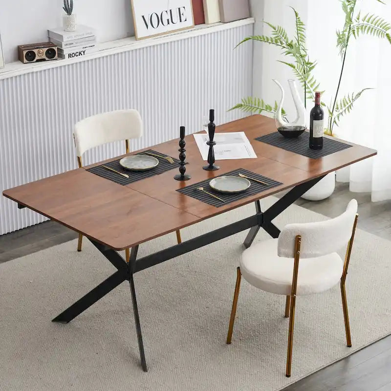 Set di 2 sedie da pranzo — Nero / Beige+Nero / Beige+Oro / Nero+Oro, Mid-Century, Tessuto Teddy