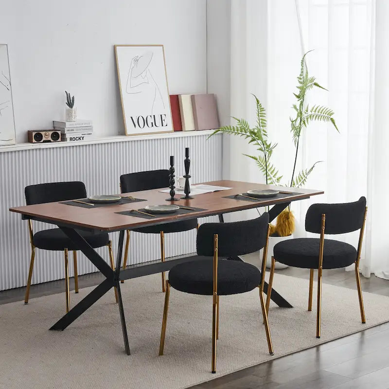 Set di 2 sedie da pranzo — Nero / Beige+Nero / Beige+Oro / Nero+Oro, Mid-Century, Tessuto Teddy