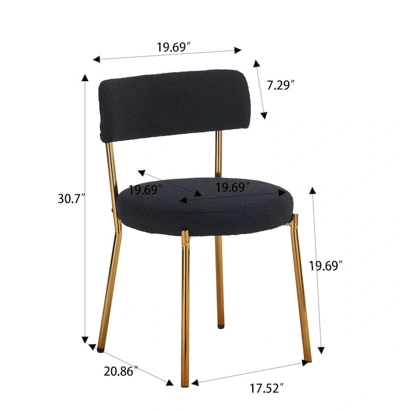 Set di 2 sedie da pranzo — Nero / Beige+Nero / Beige+Oro / Nero+Oro, Mid-Century, Tessuto Teddy