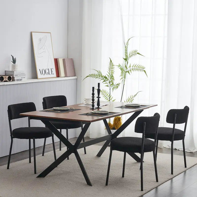 Set di 2 sedie da pranzo — Nero / Beige+Nero / Beige+Oro / Nero+Oro, Mid-Century, Tessuto Teddy