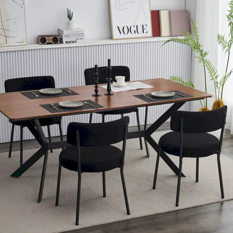 Set di 2 sedie da pranzo — Nero / Beige+Nero / Beige+Oro / Nero+Oro, Mid-Century, Tessuto Teddy