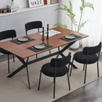 Set di 2 sedie da pranzo — Nero / Beige+Nero / Beige+Oro / Nero+Oro, Mid-Century, Tessuto Teddy