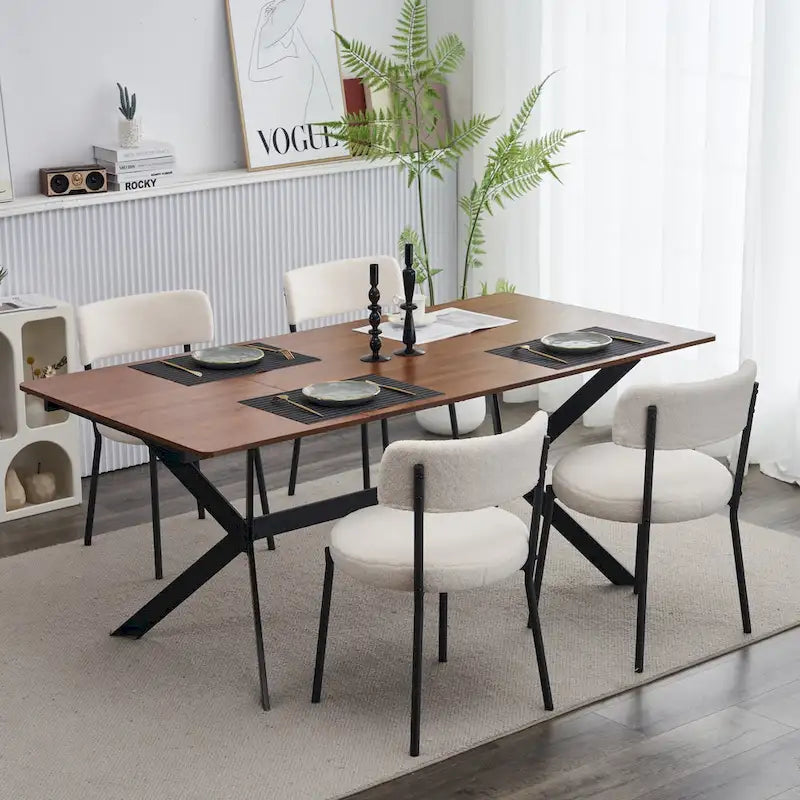 Set di 2 sedie da pranzo — Nero / Beige+Nero / Beige+Oro / Nero+Oro, Mid-Century, Tessuto Teddy