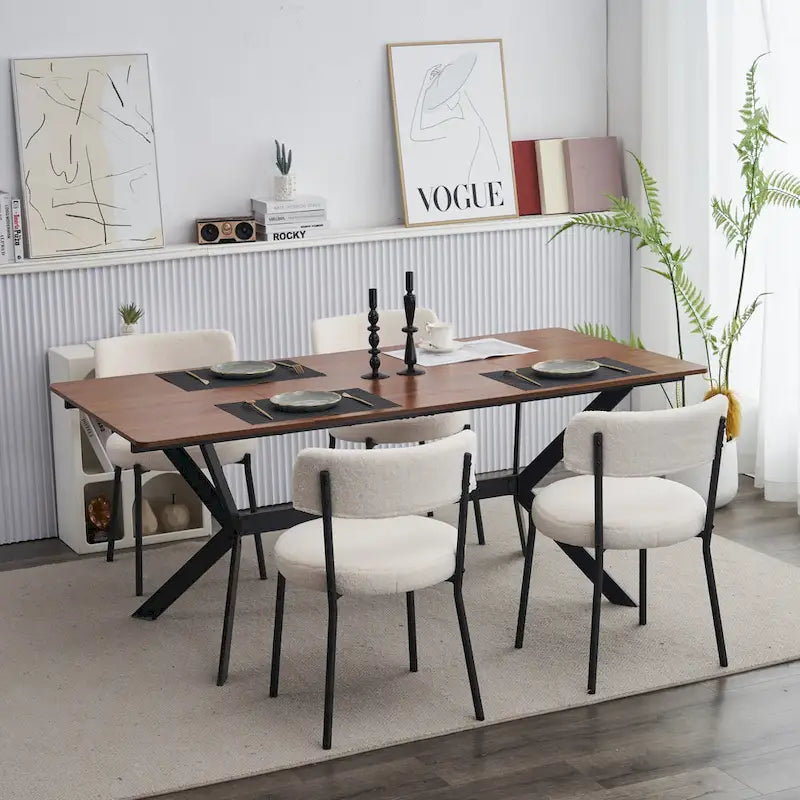 Set di 2 sedie da pranzo — Nero / Beige+Nero / Beige+Oro / Nero+Oro, Mid-Century, Tessuto Teddy