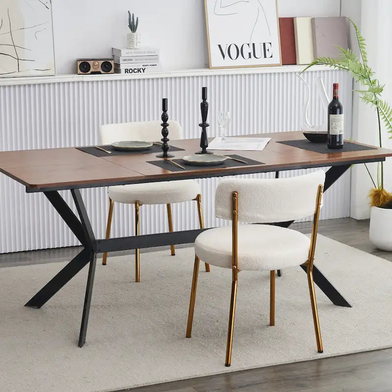 Set di 2 sedie da pranzo — Nero / Beige+Nero / Beige+Oro / Nero+Oro, Mid-Century, Tessuto Teddy