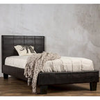 Letto a piattaforma in similpelle marrone, stile moderno a basso profilo, adatto a 1–2 persone
