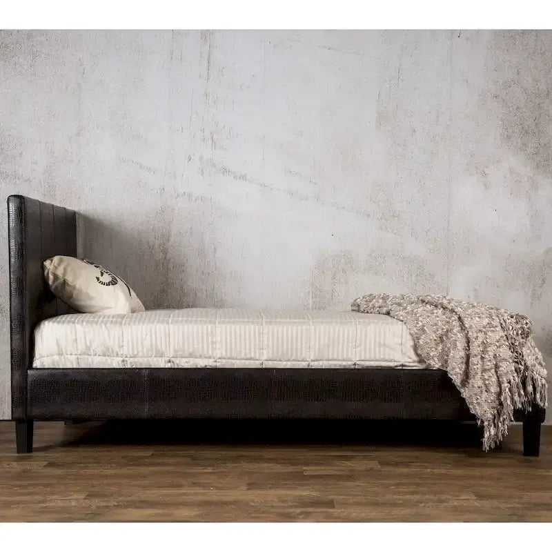 Letto a piattaforma in similpelle marrone, stile moderno a basso profilo, adatto a 1–2 persone