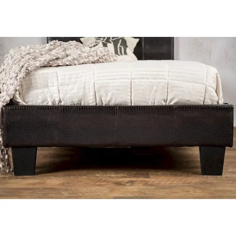 Letto a piattaforma in similpelle marrone, stile moderno a basso profilo, adatto a 1–2 persone